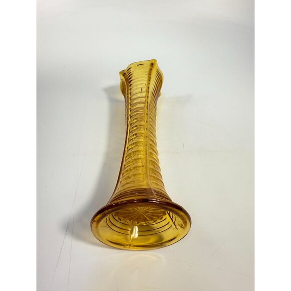Swung Swing Vase Orange Amber Hand Blown Northwood Drapery Variant Amber Vase - Picture 15 of 16